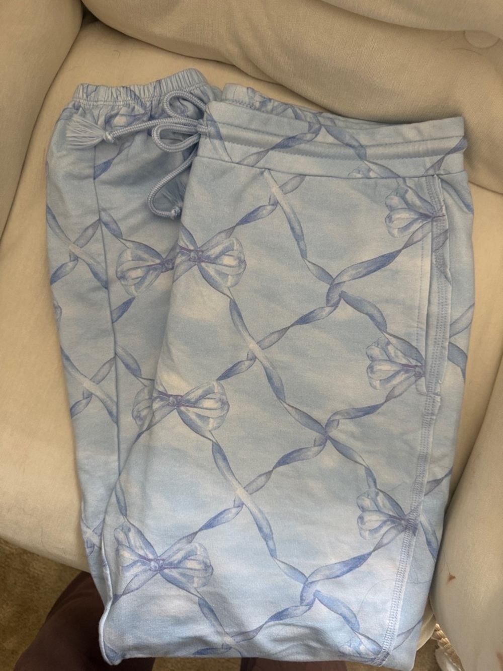 LoveShackFancy Light Blue Bow-Print Joggers